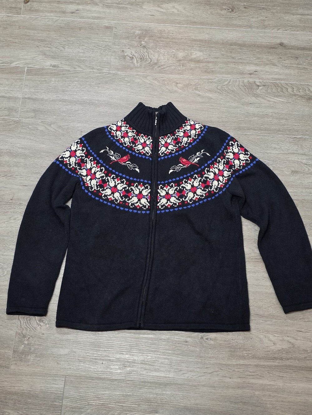 Vintage Northern Reflections Zip Up Cardigan Sz M Red Cardinal Fair Isle